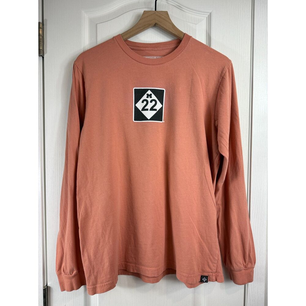 M22 Michigan Long Sleeve Graphic T Shirt Salmon Orange Men's Size L Large